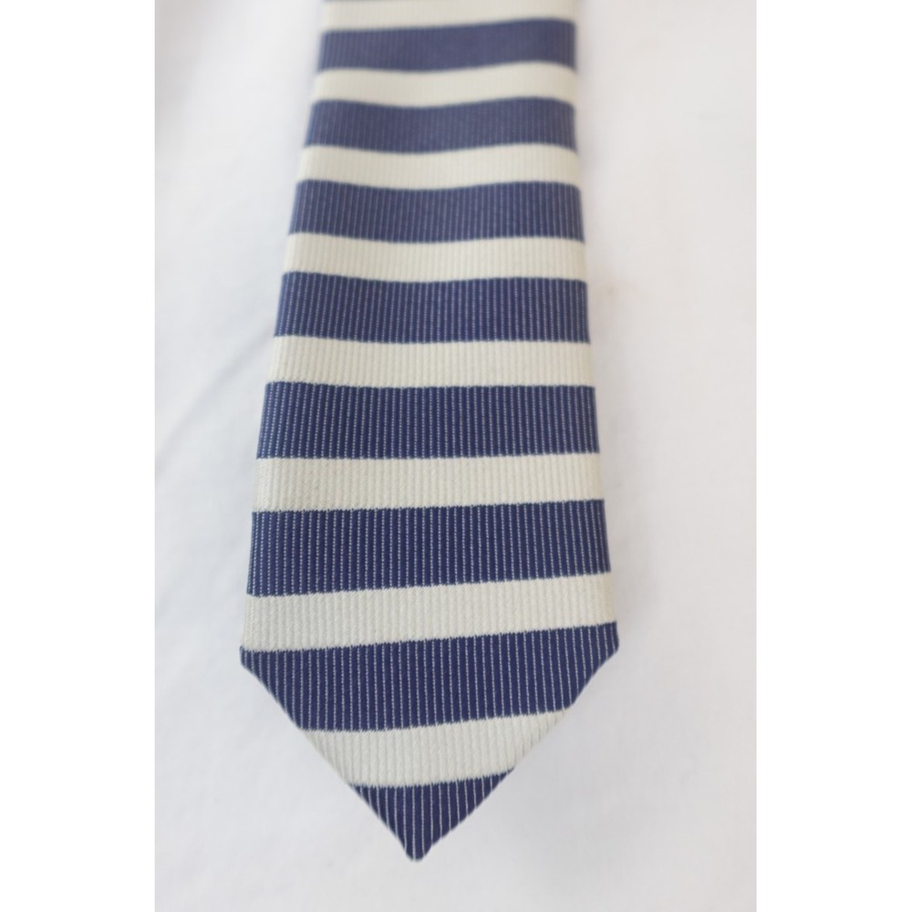 Navy White‎ Stripe Tie H&M Modern Preppy Business Necktie 100% Polyester